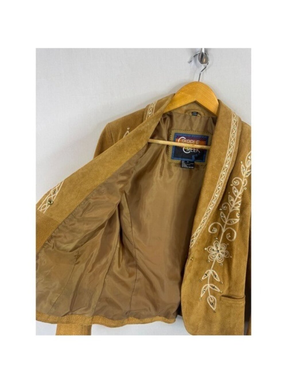 Cripple Creek Tan Leather Western Blazer Rhinestone Floral Embroidery Small - Picture 8 of 12